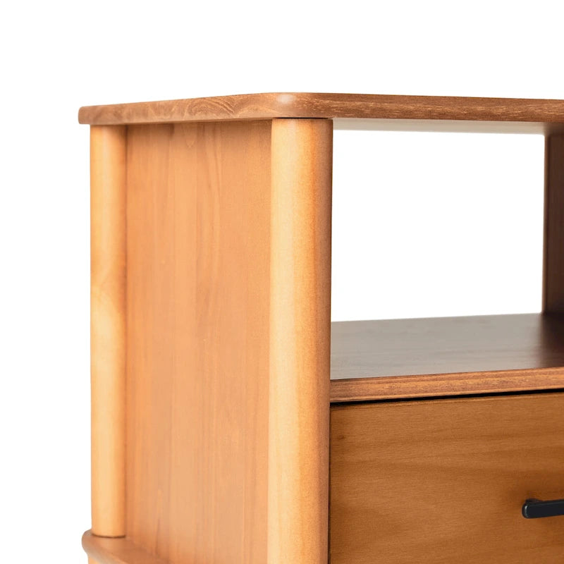 Table de chevet en bois massif à fuseaux, style Mid-Century Modern