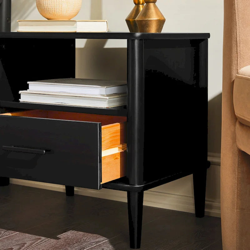 Table de chevet en bois massif à fuseaux, style Mid-Century Modern