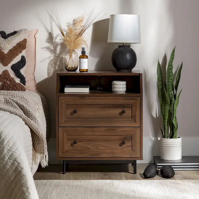 Table de chevet USB moderne avec deux tiroirs