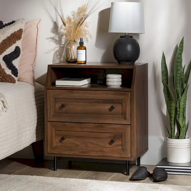 Table de chevet USB moderne avec deux tiroirs