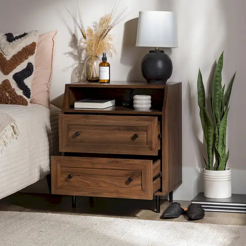 Table de chevet USB moderne avec deux tiroirs