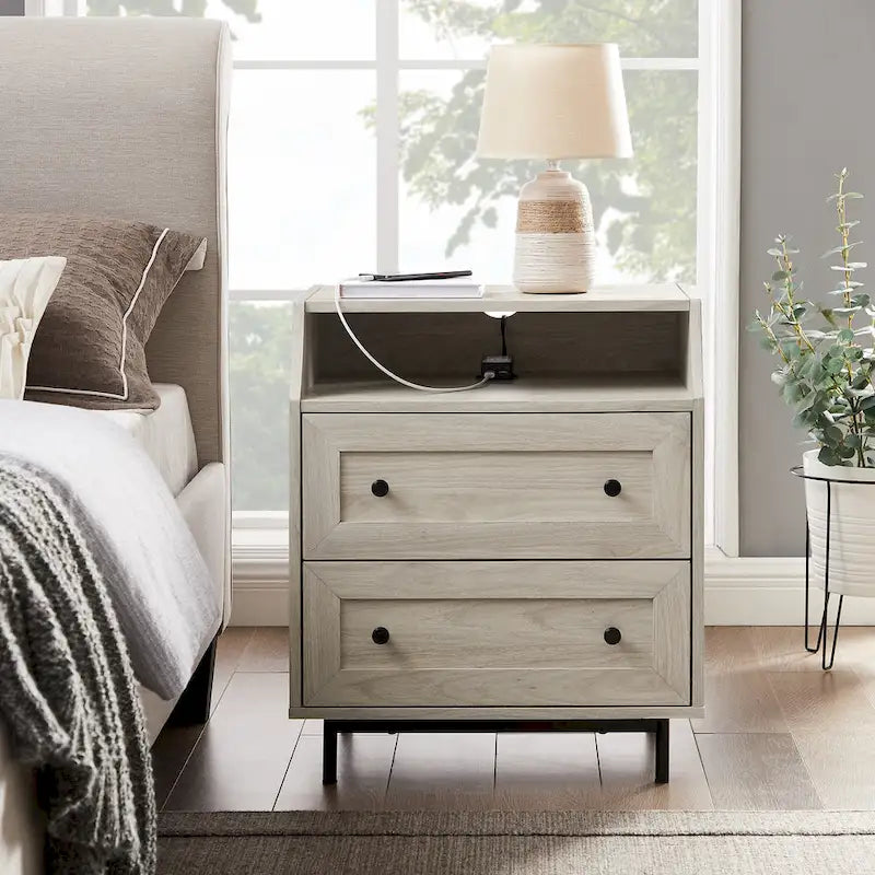 Table de chevet USB moderne avec deux tiroirs