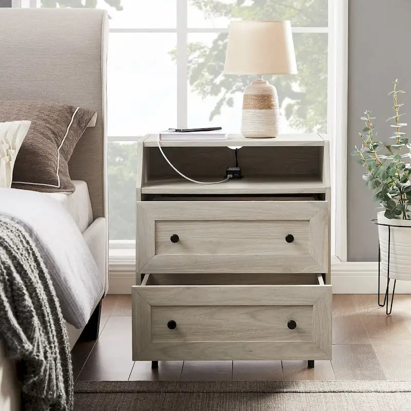 Table de chevet USB moderne avec deux tiroirs