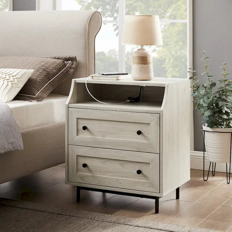 Table de chevet USB moderne avec deux tiroirs