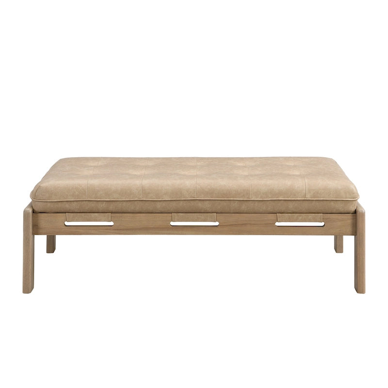 48.4 Table basse cocktail capitonnée rectangulaire, table basse en cuir avec cadre en bois d'hévéa