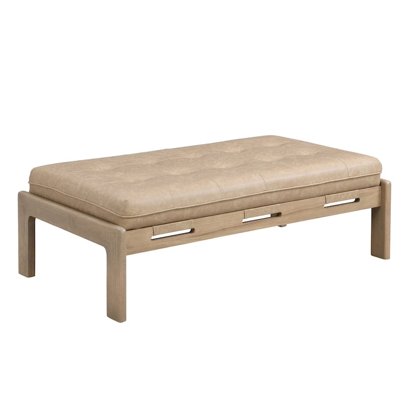 48.4 Table basse cocktail capitonnée rectangulaire, table basse en cuir avec cadre en bois d'hévéa