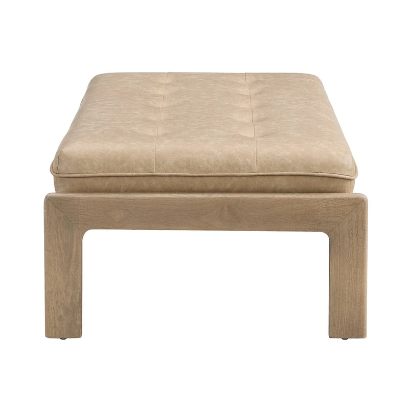 48.4 Table basse cocktail capitonnée rectangulaire, table basse en cuir avec cadre en bois d'hévéa