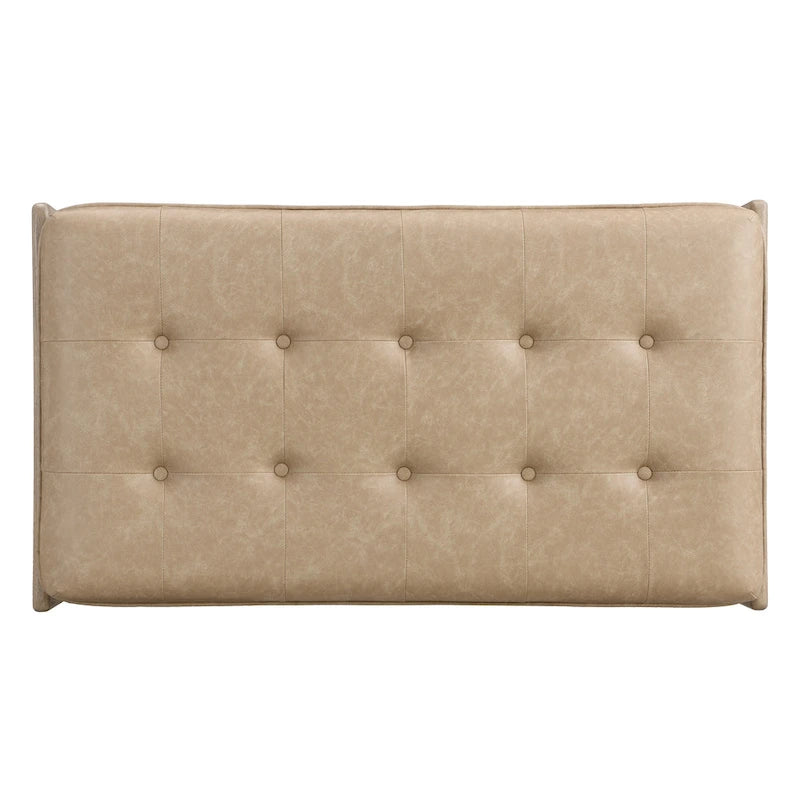 48.4 Table basse cocktail capitonnée rectangulaire, table basse en cuir avec cadre en bois d'hévéa