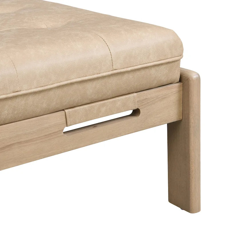 48.4 Table basse cocktail capitonnée rectangulaire, table basse en cuir avec cadre en bois d'hévéa