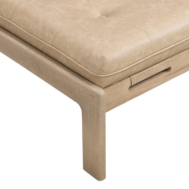 48.4 Table basse cocktail capitonnée rectangulaire, table basse en cuir avec cadre en bois d'hévéa