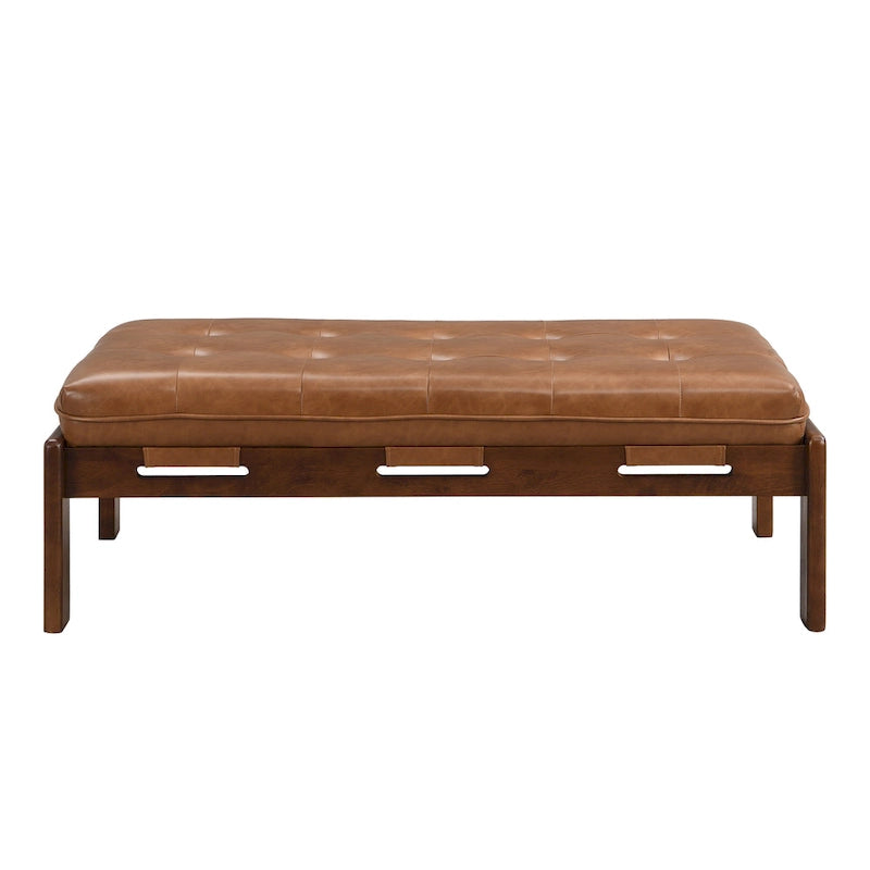 48.4 Table basse cocktail capitonnée rectangulaire, table basse en cuir avec cadre en bois d'hévéa