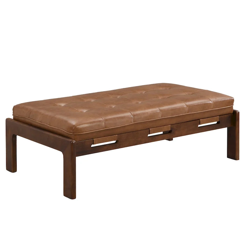 48.4 Table basse cocktail capitonnée rectangulaire, table basse en cuir avec cadre en bois d'hévéa