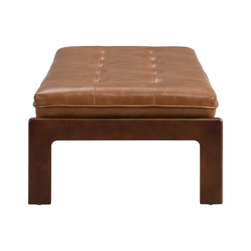48.4 Table basse cocktail capitonnée rectangulaire, table basse en cuir avec cadre en bois d'hévéa