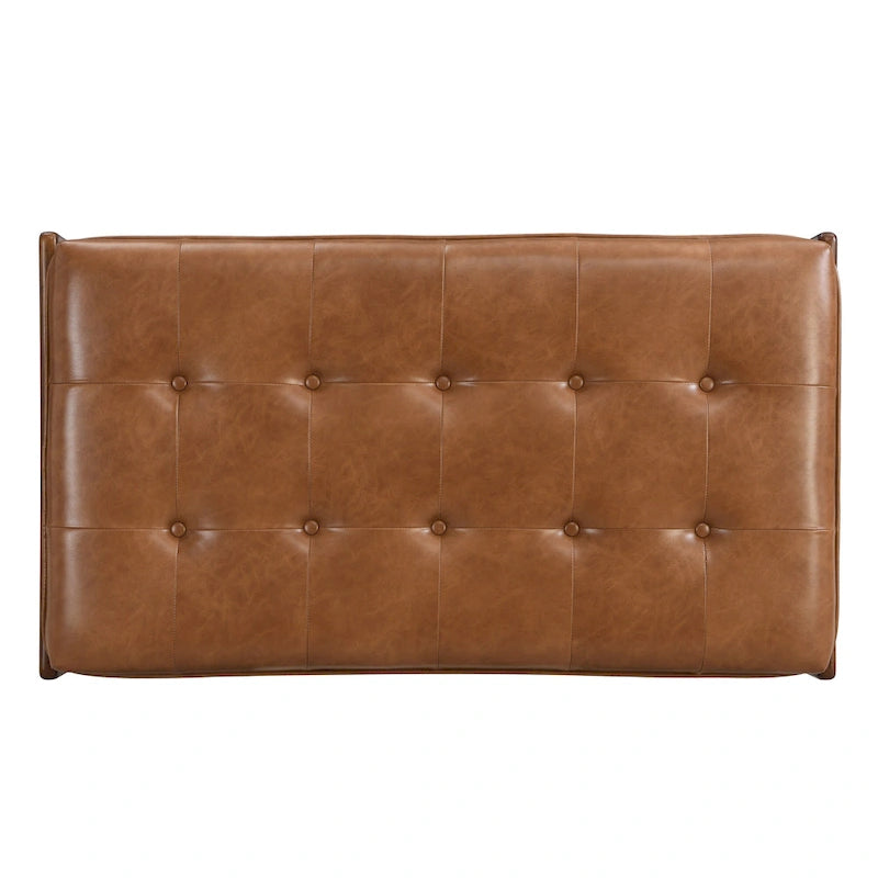 48.4 Table basse cocktail capitonnée rectangulaire, table basse en cuir avec cadre en bois d'hévéa