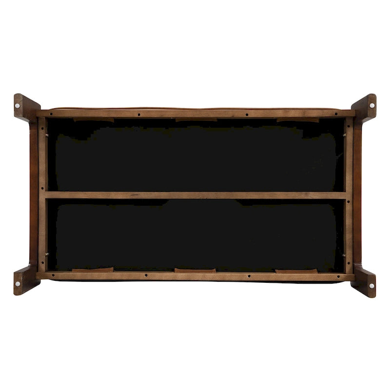 48.4 Table basse cocktail capitonnée rectangulaire, table basse en cuir avec cadre en bois d'hévéa