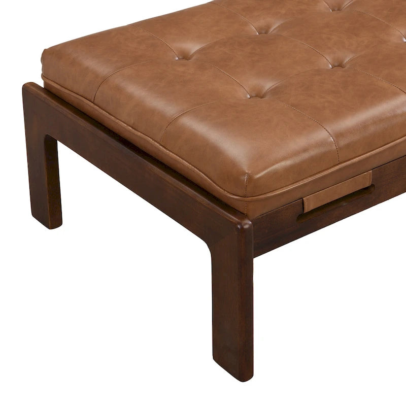 48.4 Table basse cocktail capitonnée rectangulaire, table basse en cuir avec cadre en bois d'hévéa