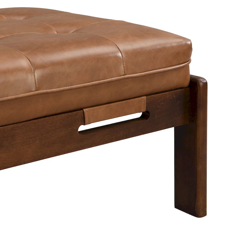 48.4 Table basse cocktail capitonnée rectangulaire, table basse en cuir avec cadre en bois d'hévéa
