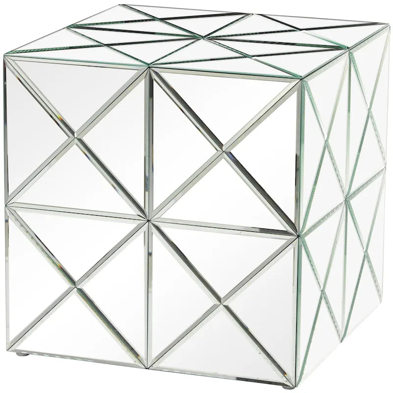 Table d'appoint en verre et miroir - Argent