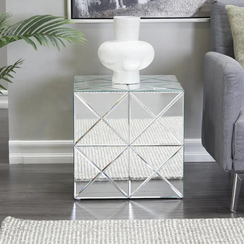 Table d'appoint en verre et miroir - Argent