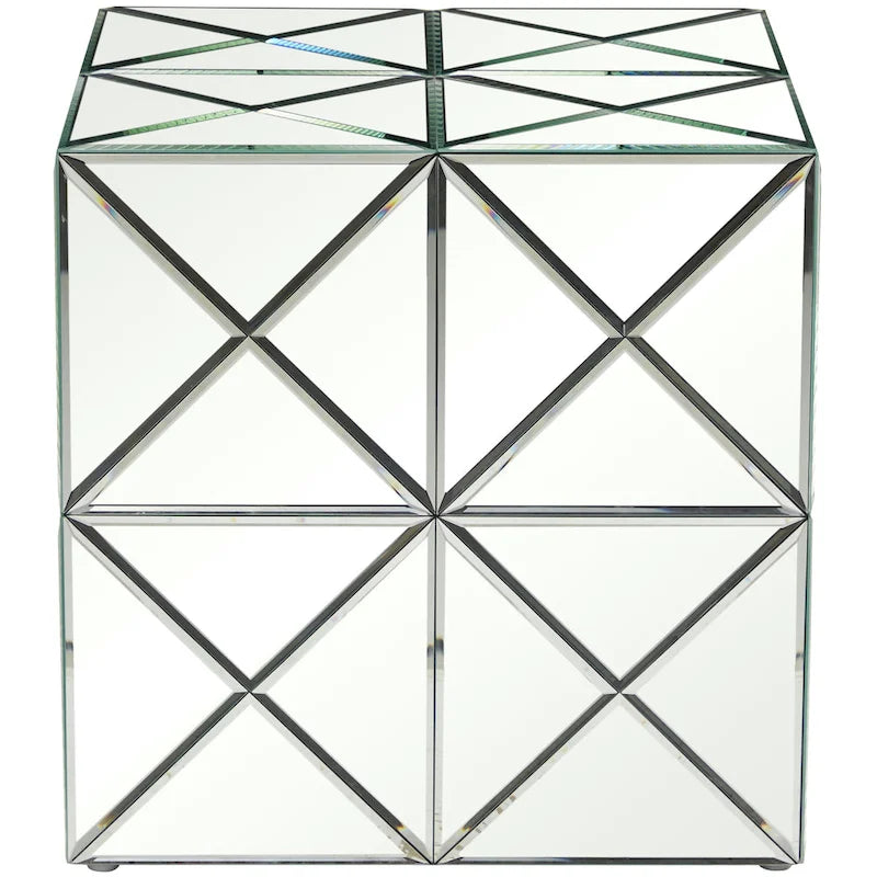 Table d'appoint en verre et miroir - Argent