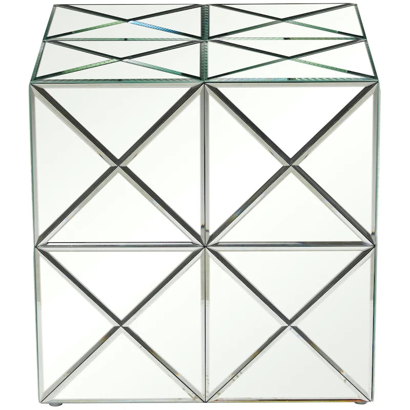 Table d'appoint en verre et miroir - Argent