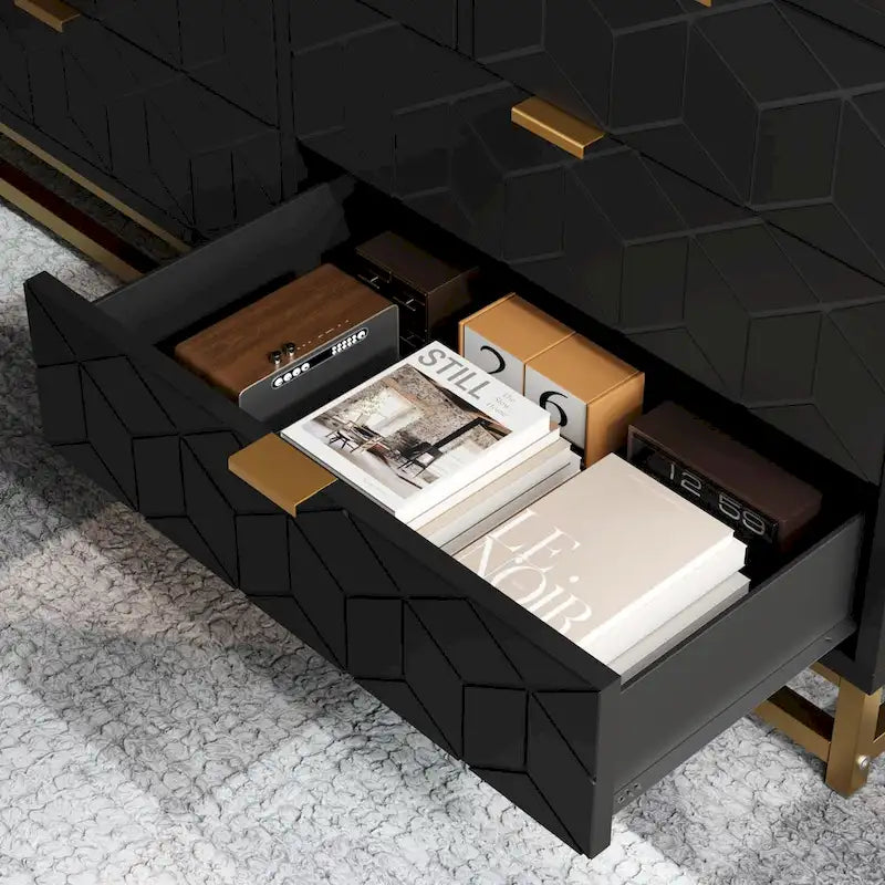 Commode à 7 tiroirs pour chambre à coucher, grande commode de 53,5 po avec pieds en métal