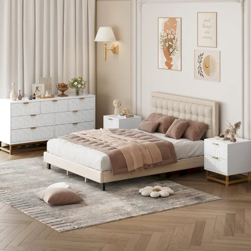 Commode à 7 tiroirs pour chambre à coucher, grande commode de 53,5 po avec pieds en métal
