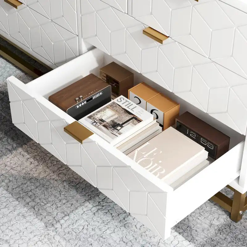 Commode à 7 tiroirs pour chambre à coucher, grande commode de 53,5 po avec pieds en métal