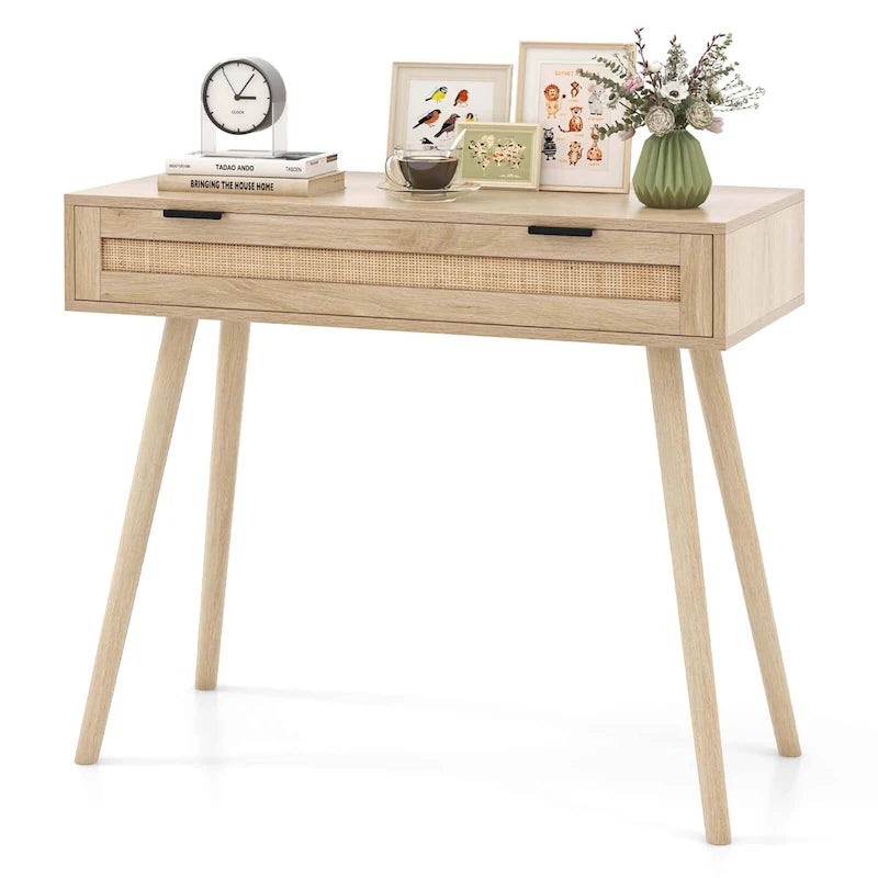 Console en rotin avec tiroir coulissant pour entrée