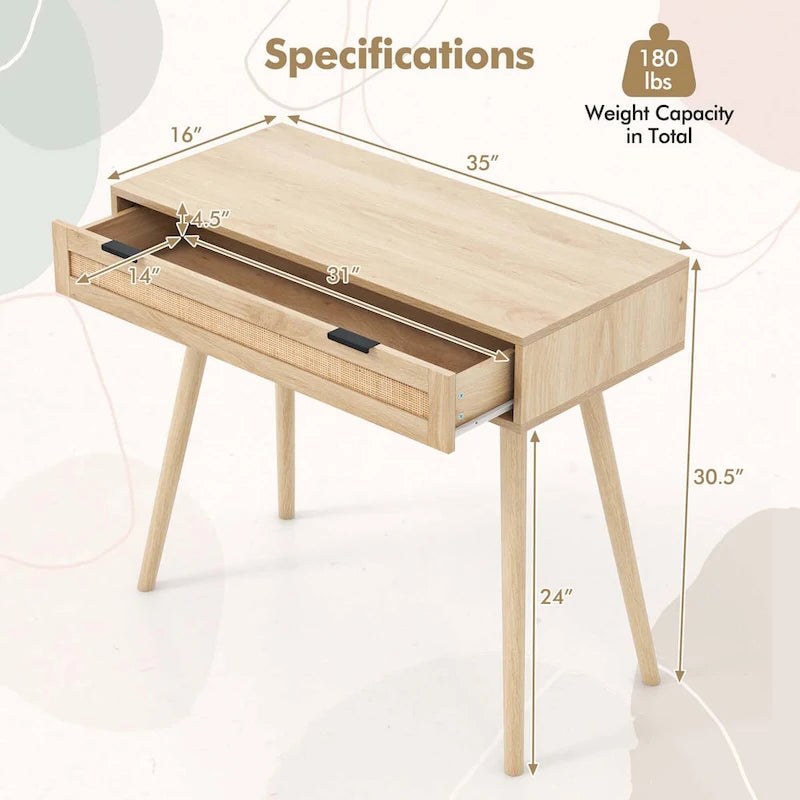 Console en rotin avec tiroir coulissant pour entrée