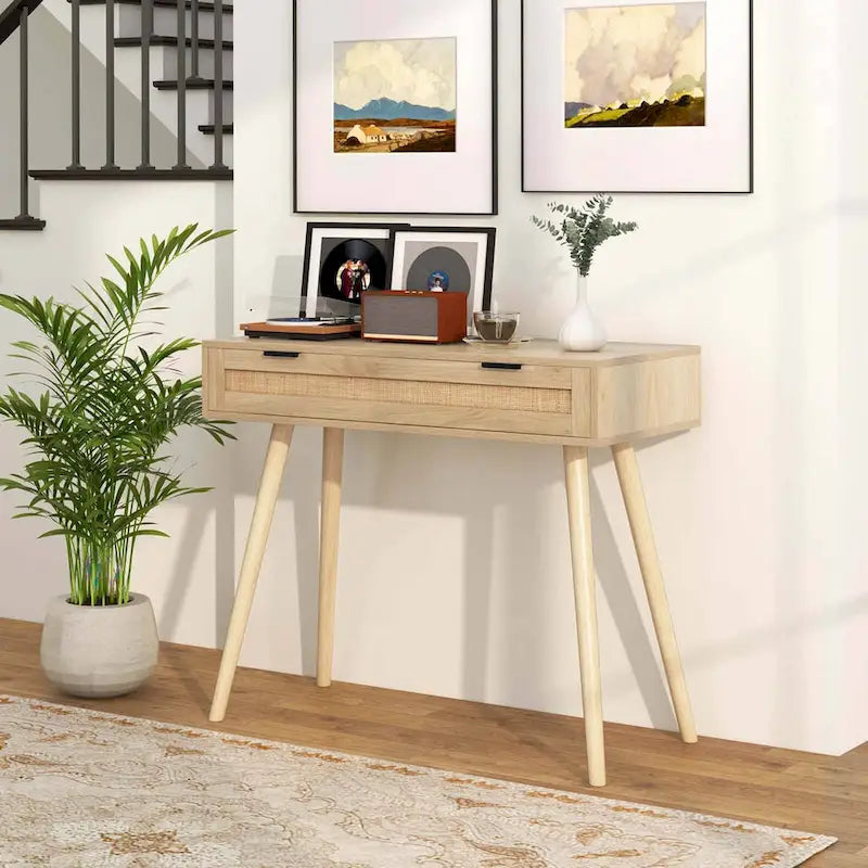 Console en rotin avec tiroir coulissant pour entrée