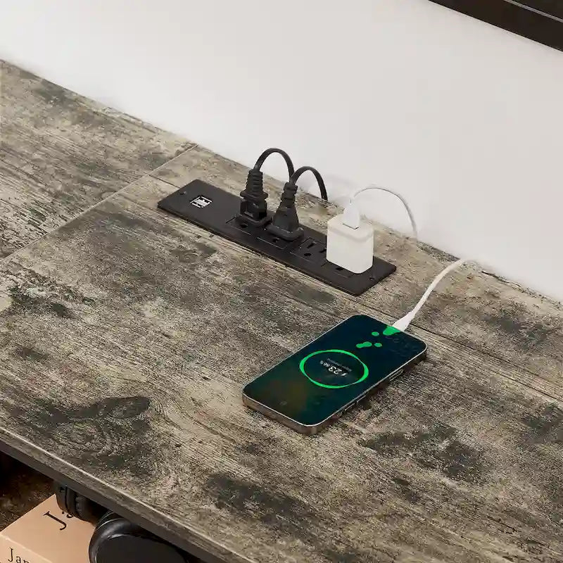 Meuble TV en bois avec station de recharge, étagères de rangement, meuble TV pour centre de divertissement