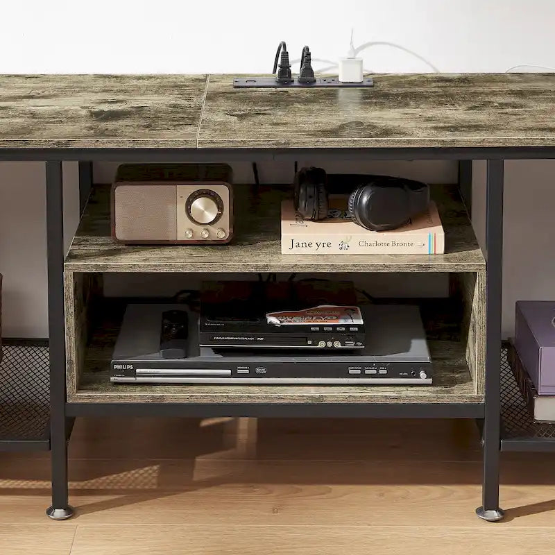 Meuble TV en bois avec station de recharge, étagères de rangement, meuble TV pour centre de divertissement