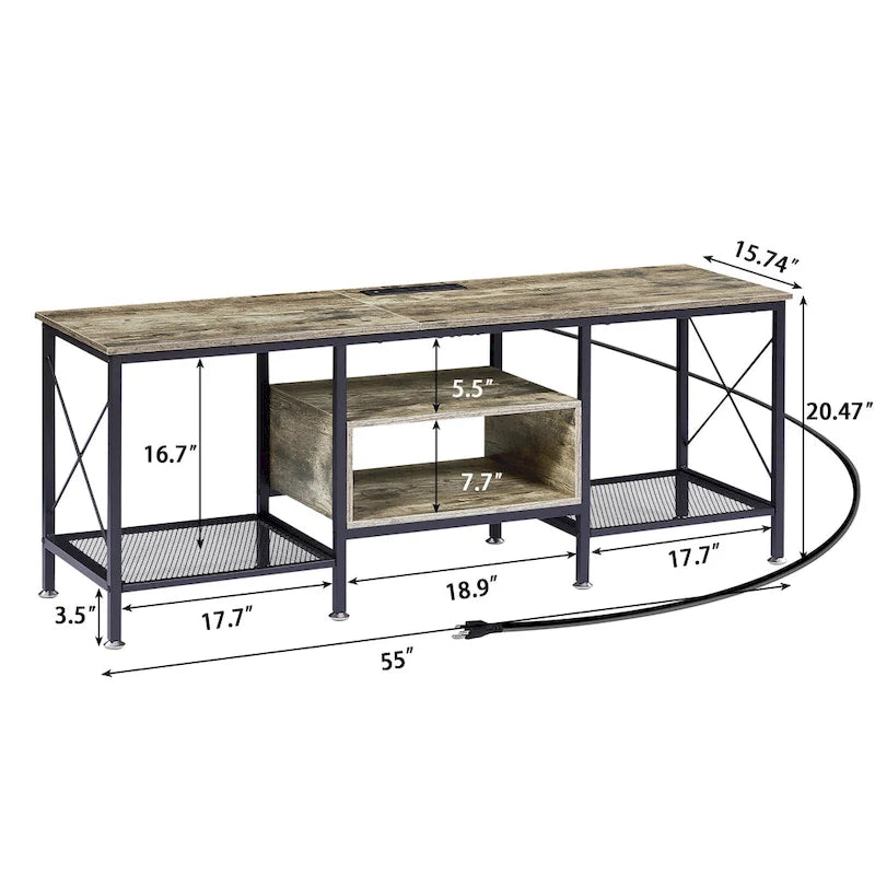 Meuble TV en bois avec station de recharge, étagères de rangement, meuble TV pour centre de divertissement