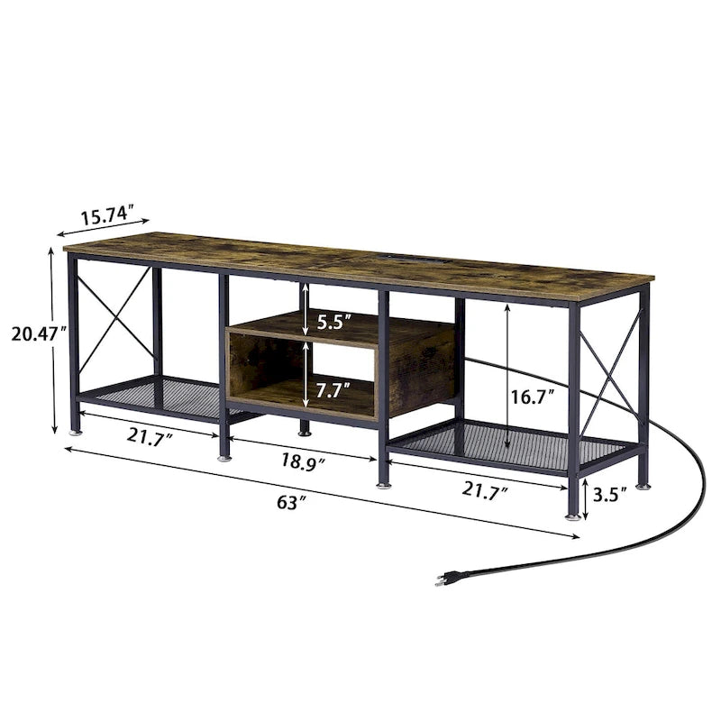 Meuble TV en bois avec station de recharge, étagères de rangement, meuble TV pour centre de divertissement