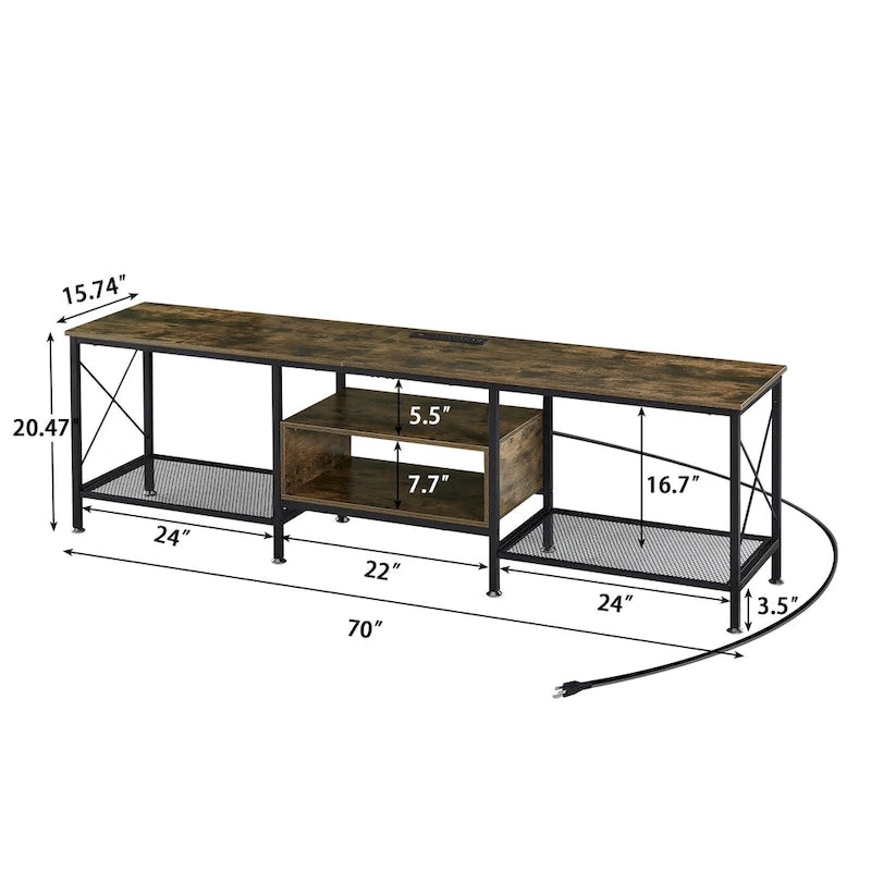 Meuble TV en bois avec station de recharge, étagères de rangement, meuble TV pour centre de divertissement