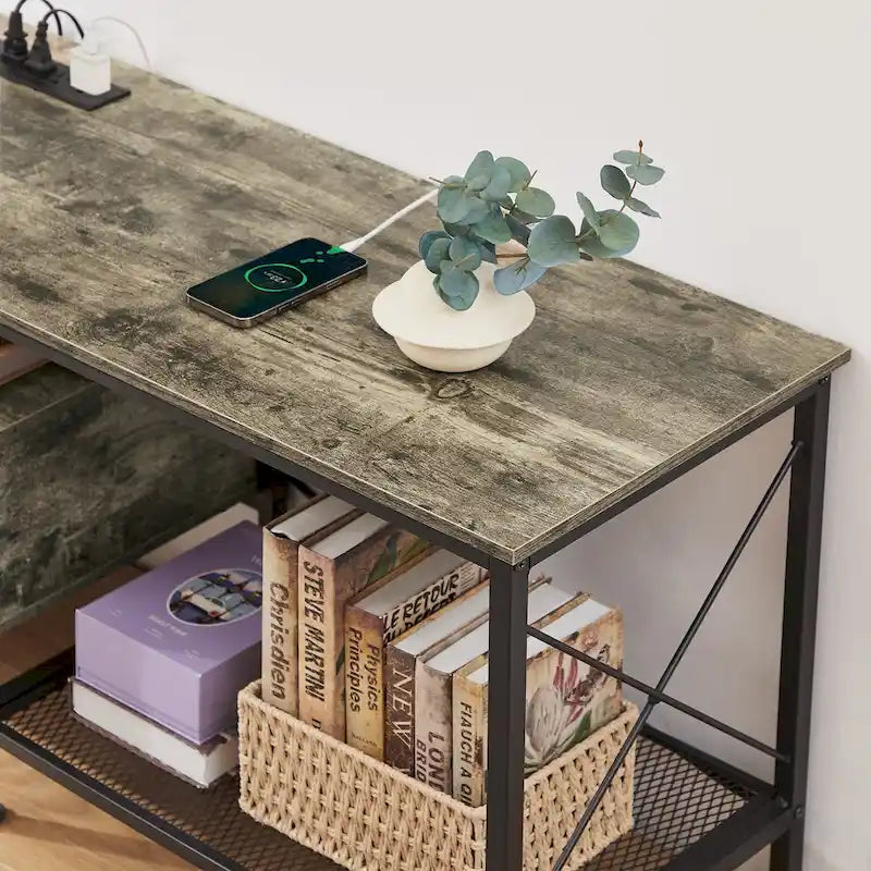 Meuble TV en bois avec station de recharge, étagères de rangement, meuble TV pour centre de divertissement