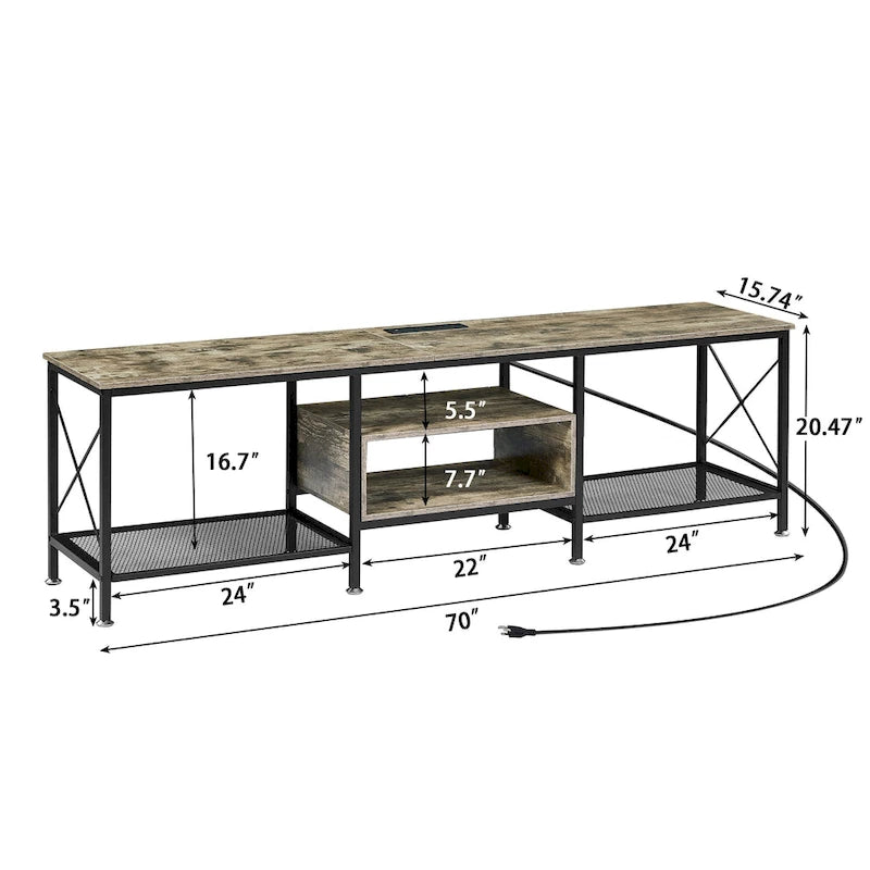 Meuble TV en bois avec station de recharge, étagères de rangement, meuble TV pour centre de divertissement
