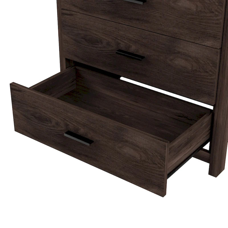 Commode verticale de style rétro en bois à 5 tiroirs avec poignées en métal pour chambre à coucher