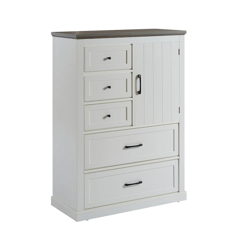 Commode de monsieur à 5 tiroirs de style campagnard, Grande commode, Meuble de rangement pour salon