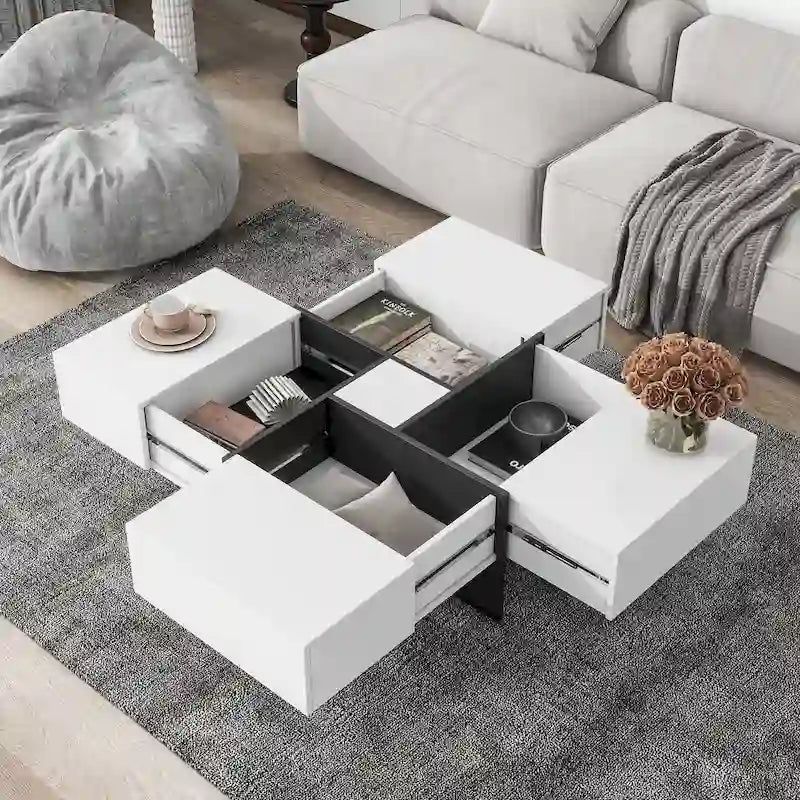 Table basse design moderne et tendance avec rangement dissimulé - 80 x 80 x 35 cm