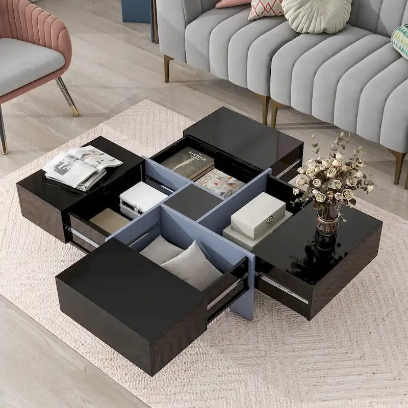 Table basse design moderne et tendance avec rangement dissimulé - 80 x 80 x 35 cm