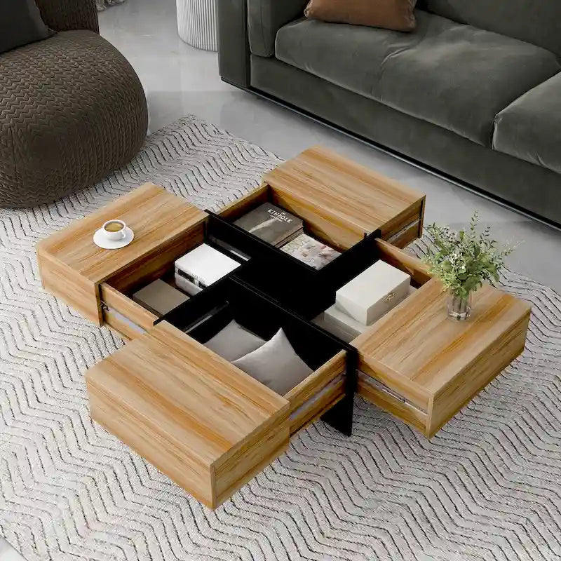 Table basse design moderne et tendance avec rangement dissimulé - 80 x 80 x 35 cm