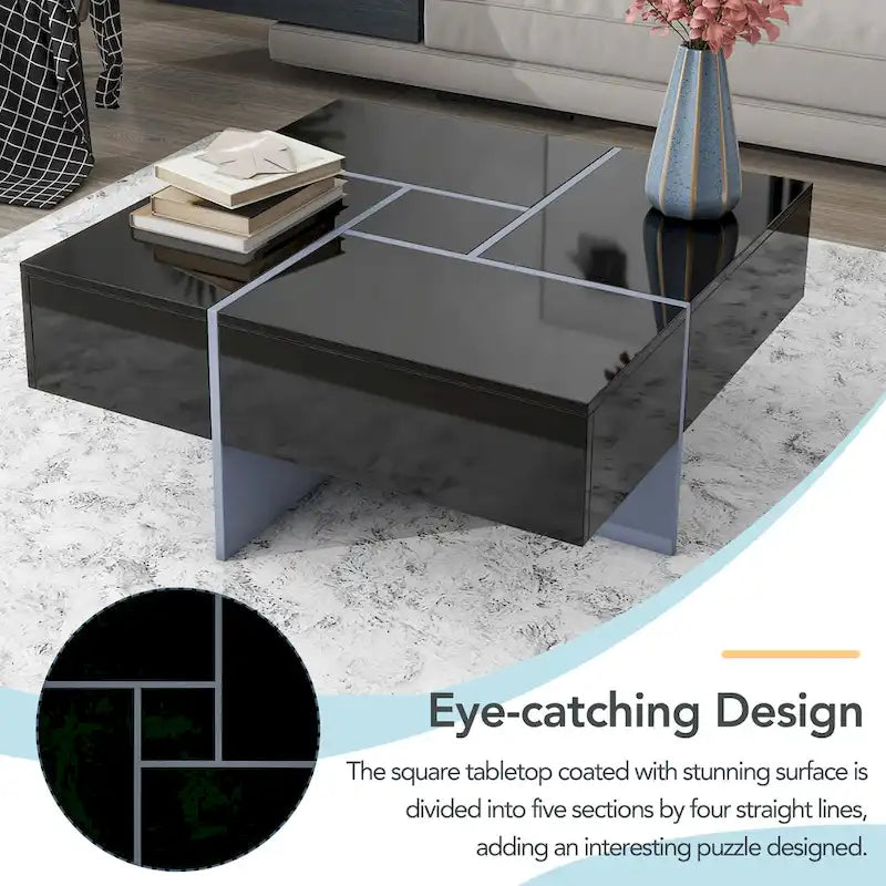 Table basse design moderne et tendance avec rangement dissimulé - 80 x 80 x 35 cm