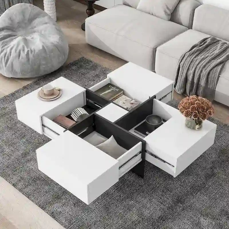 Table basse design moderne et tendance avec rangement dissimulé - 80 x 80 x 35 cm