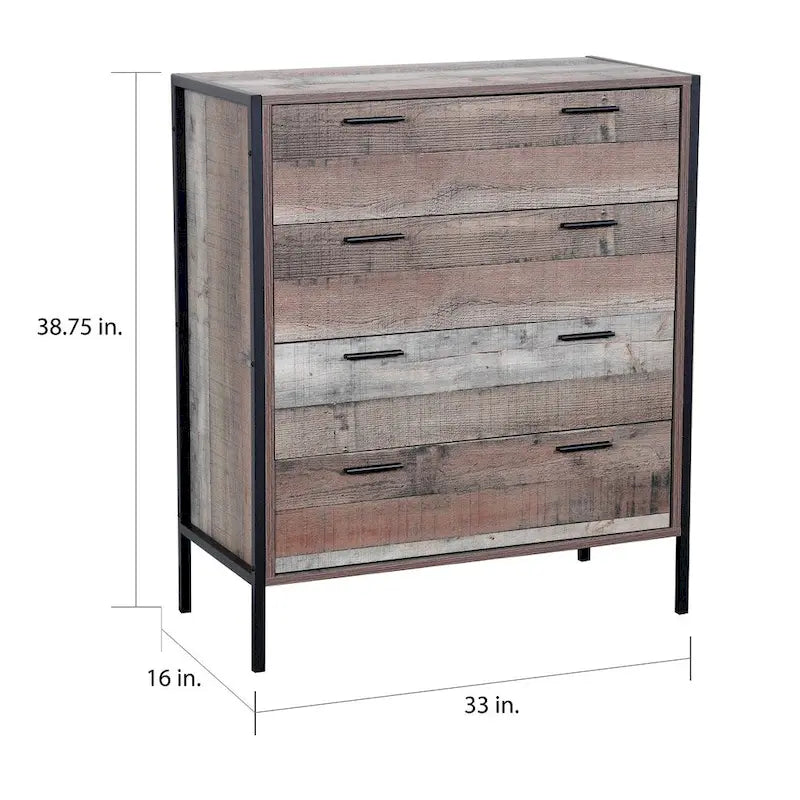 Commode 4 tiroirs avec cadre et pieds en métal