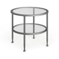 Table d'appoint ronde en métal argenté avec étagère