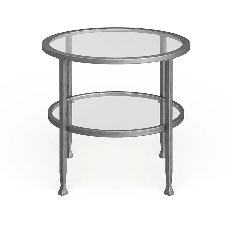 Table d'appoint ronde en métal argenté avec étagère