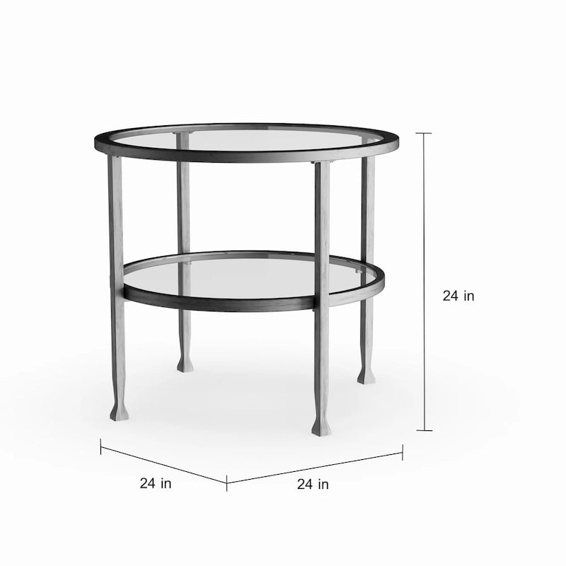 Table d'appoint ronde en métal argenté avec étagère