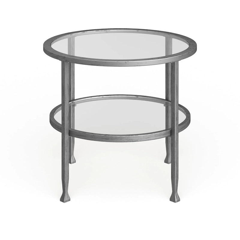 Table d'appoint ronde en métal argenté avec étagère